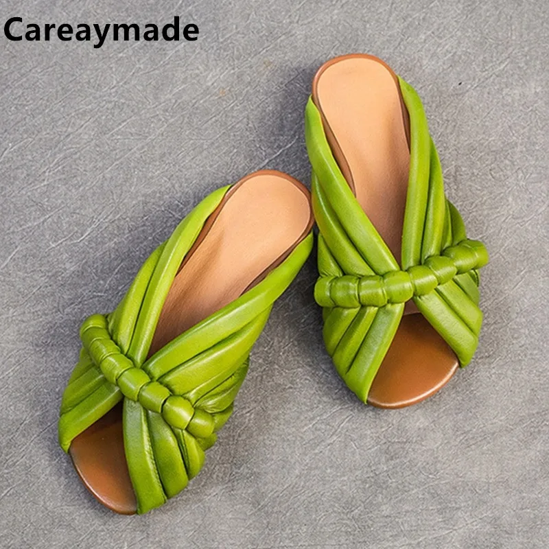 Careaymade-Genuine Leather women's Slippers Summer Platform Flip Flops Fashion Beach Shoes comfortable Woman Anti-slip Sandals