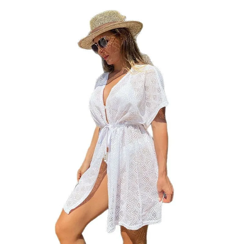 Novedad de verano, falda Sexy de encaje de Color sólido para mujer, Bikini Soluble en agua para playa, traje de baño para cubrir, ropa de protección solar