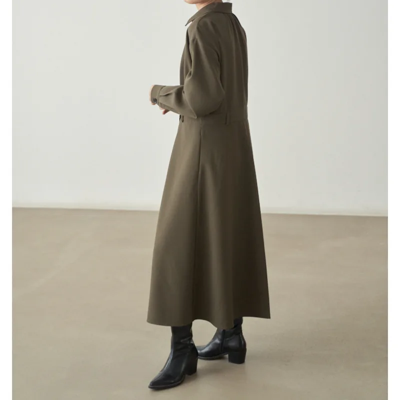 KWTX Damski trencz Sukienka Jednolity kolor z paskiem w talii Wysokie rozcięcie Vintage Streetwear Miękka Wiosna Lato 2025 Wysoka jakość