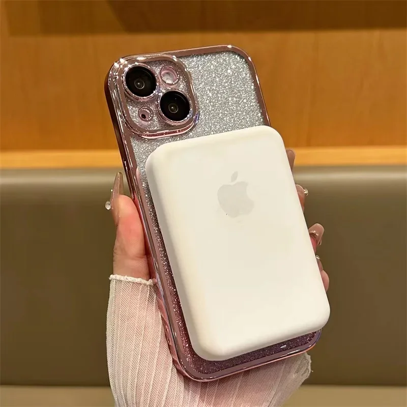 Luxury Magsafe Wireless Charging Case For iPhone 16 11 12 13 14 15 Pro Max Plus Glitter Magnetic Ring Bracket Transparent Cover