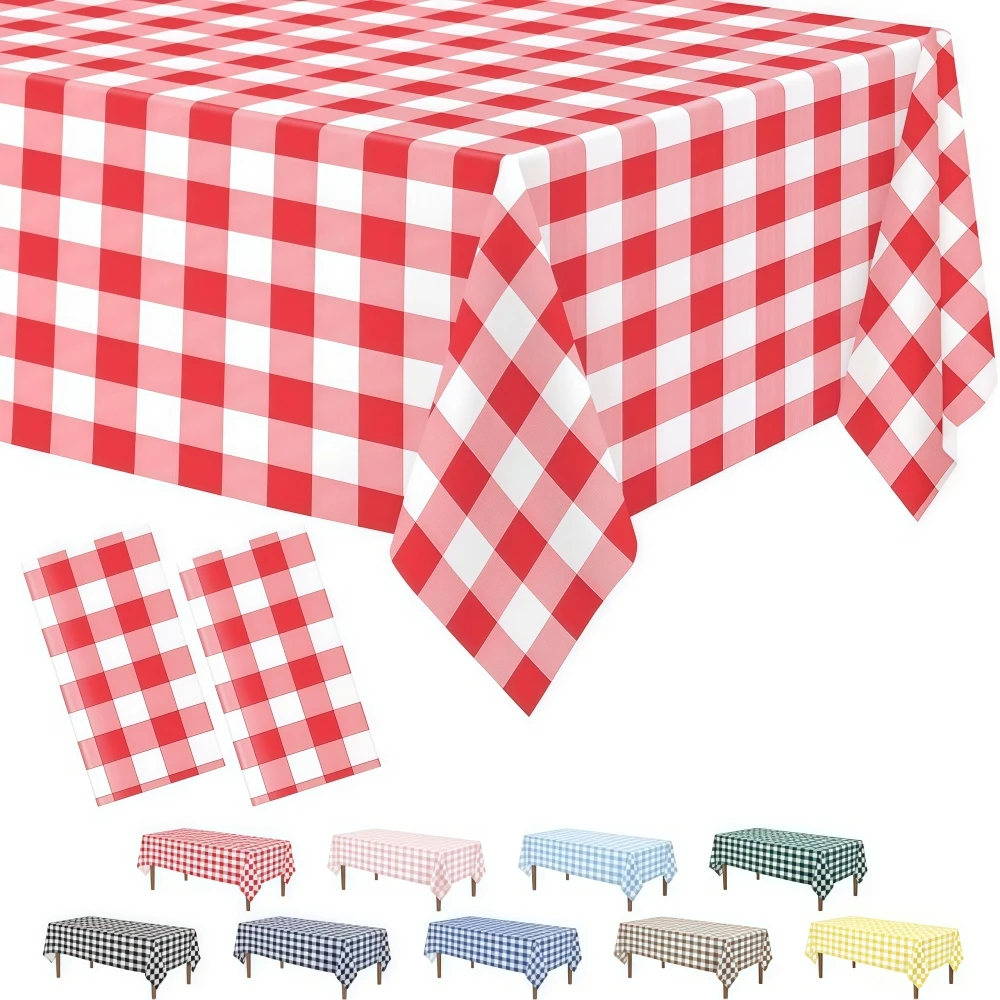 Mantel desechable de plástico impermeable, cubiertas de mesa rectangulares a cuadros para pícnic, cumpleaños, fiestas, 1/2 unidades