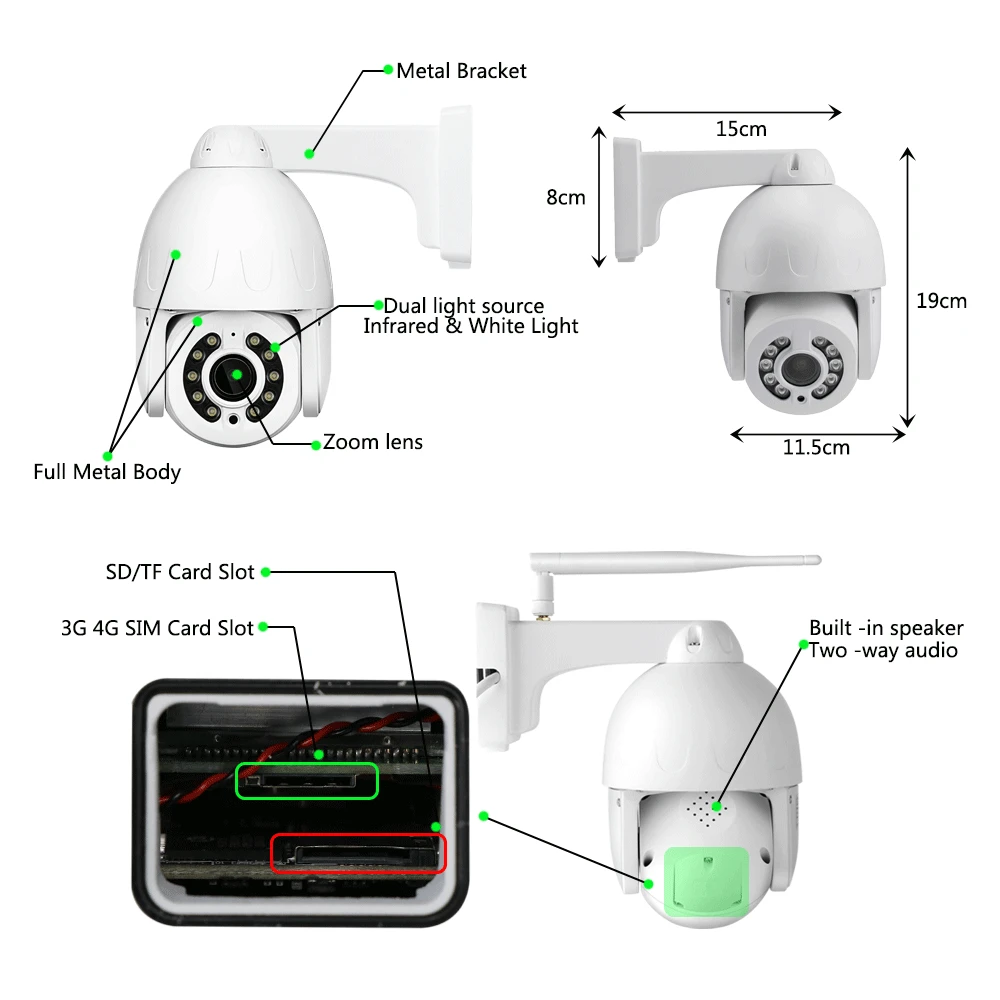 Imagem -05 - Câmera ip de Segurança com Cartão Sim Mini Ptz Dome Zoom Automático Rastreamento Humano Áudio Bidirecional Visão Noturna Colorida Wifi hd 5mp 3g 4g 5x 10x