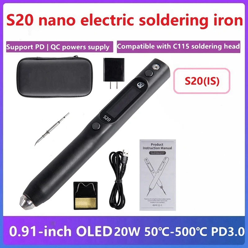 S20 (IS) Nano Electric Soldering Iron 0.91 Inch OLED 50℃-500℃ Soldering Head Compatible With C115 Soldering Head