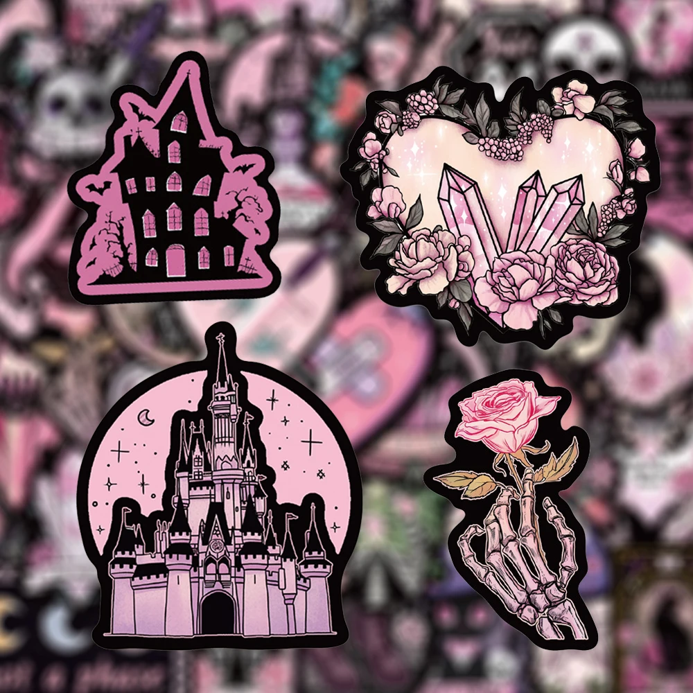 

10/30/50pcs Gothic Dark Pink Art Aesthetic Stickers Cartoon Pattern Graffiti Decals Laptop Helmet Phone Bike Cool Sticker Pack