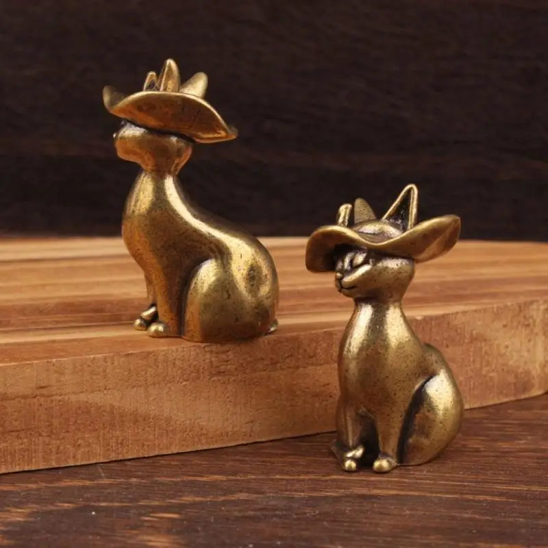 1/2 Pcs Brass Brass Princess Cat Statue Creative Animal Desk Ornaments Desktop Home Decor Collection Cute Statue Ornaments