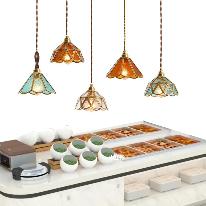 

Vintage Colorful Glass Luxury Pendant Light Restaurant Bar Decoration Suspension Luminair Ceiling Hanging Lamp Coffee Chandelier