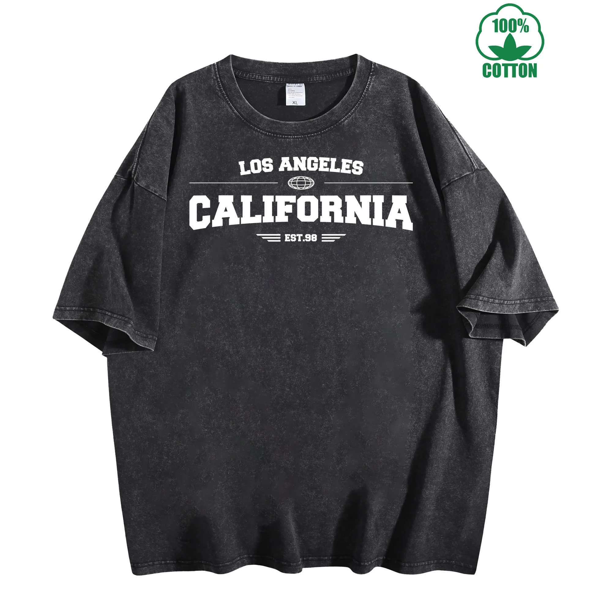 تي شيرت كاليفورنيا فينتاج مغسول 230 جرام 100% قطن مريح كبير الحجم ملابس الشارع للجنسين #1