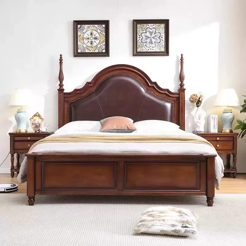 American country solid wood bed master bedroom 1.8 meters wedding bed retro bedroom double bed princess storage air