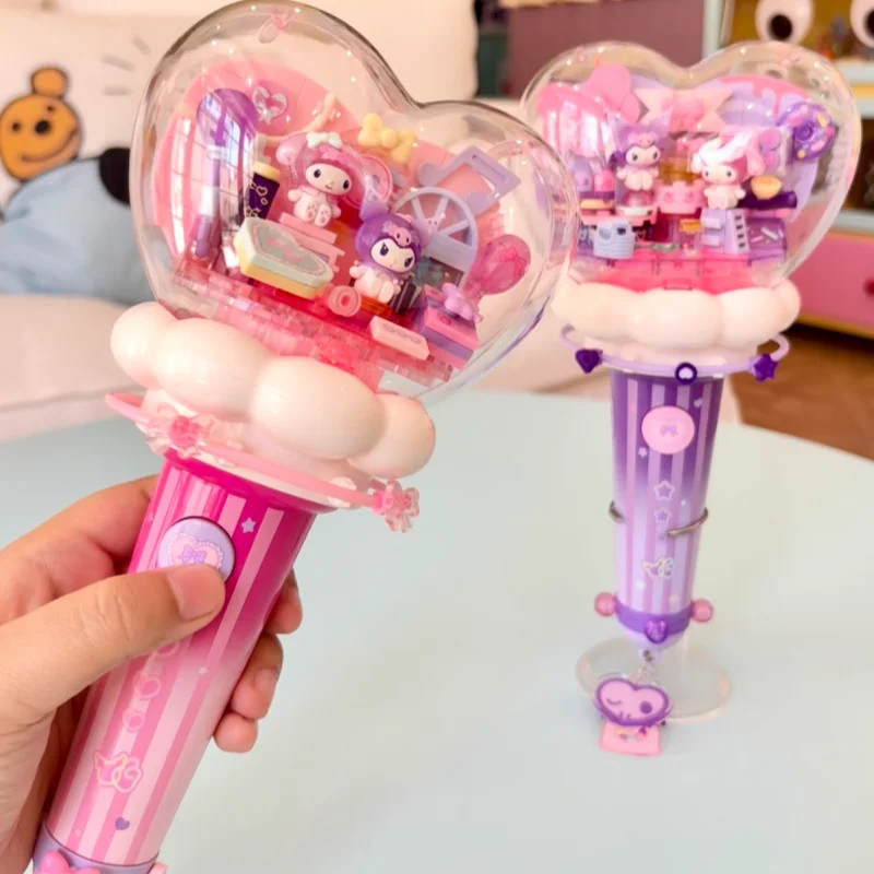 AREAX Building Blocks Sanrio Support Stick Kuromi My Melody Anime Model Assembly Toys Desktop Accessories Collection Gifts