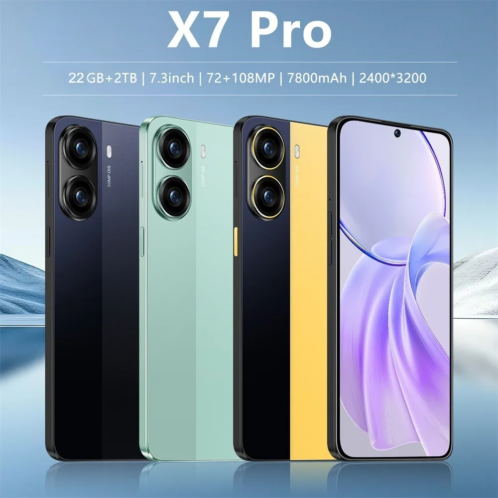 

2026 Hot X7 Pro 7.3 Inch 7800Mah Battery Global Edition Original Smart Dual Card 22GB+2TB Android Facial Recognition Function