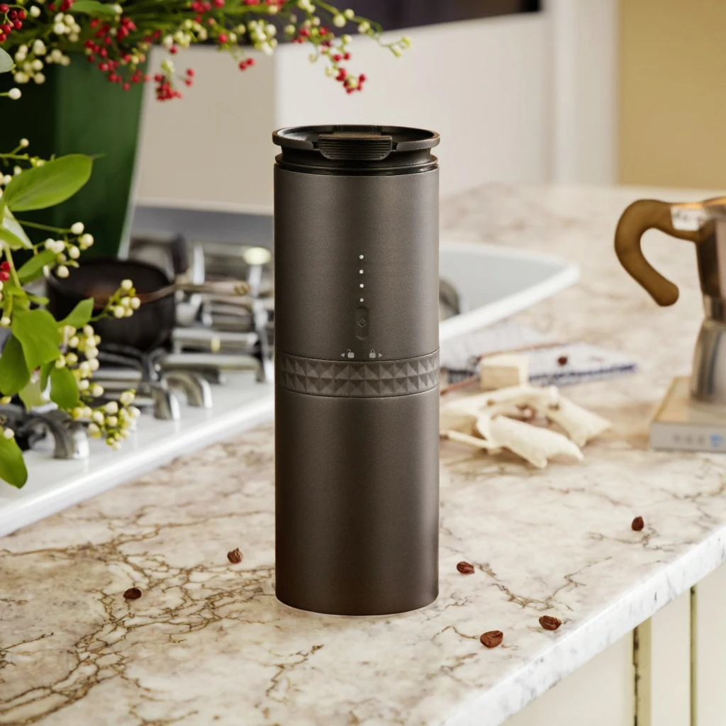 Pour Over Coffee Maker, Rechargeable Electric Grinder Integrated Hand Brew Kit with Stainless Steel Filter Dripper & Travel Mugs