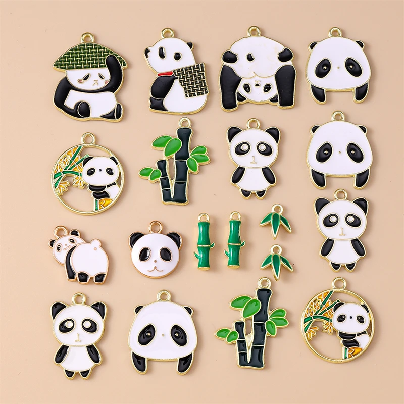 20 Stück Cartoon-Tier-Anhänger, Emaille-Panda-Bambus-Anhänger für die Schmuckherstellung, Halsketten, Ohrringe, Armbänder, DIY-Bastelarbeiten, Geschenke – Detail 1