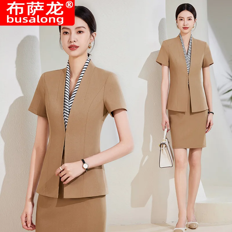 Work Clothes Capable Goddess Temperament Black, Short Sleeve Temperament High Sense Workplace Collarless Suit Business Wear Form