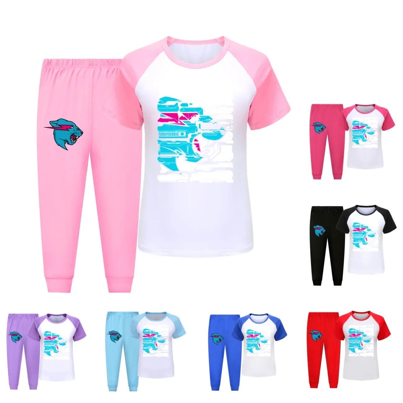 Tiger Head Clothes Kids Summer Outfits Baby Girls Short Sleeve Tops Pants Two Pieces Sets Junior Boys Leisure Pajama Sets3748