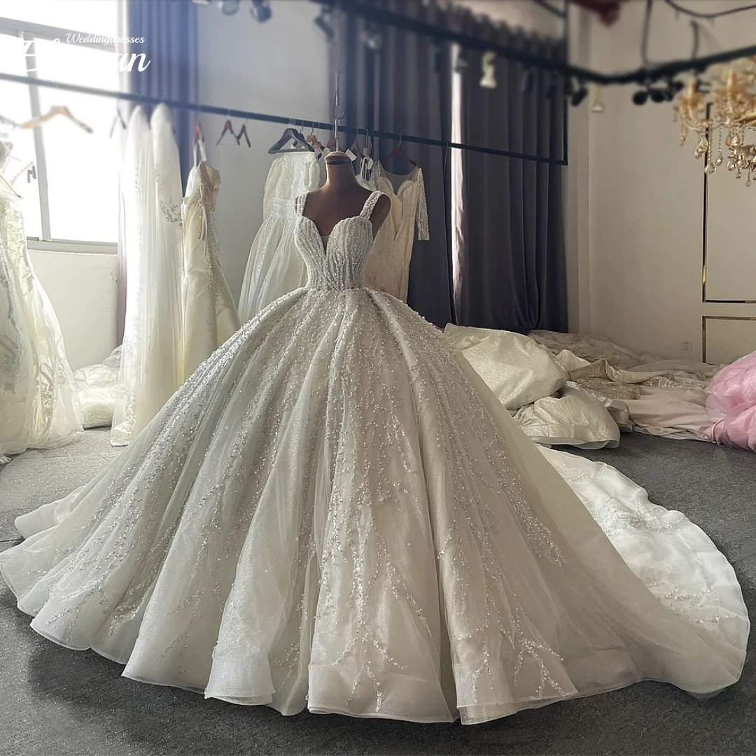 Personalizzato scollo a V splendidi paillettes appliques cristalli scintillanti abito da sposa abiti da sposa formali Robe De