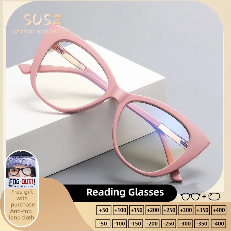 

SUSZ New Fashion Square Reading Glasses Progressive Multifocal Anti-Blue Light Fashion Myopia Prescription Eyeware