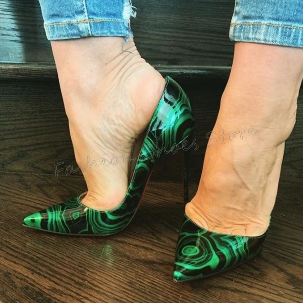 Groene Afdrukken Puntschoen Pompen Sexy Stiletto Hoge Hakken Hoge Hak Schoenen voor Vrouwen Mode Hakken 2023 Nieuwe Zapatos Para Mujere