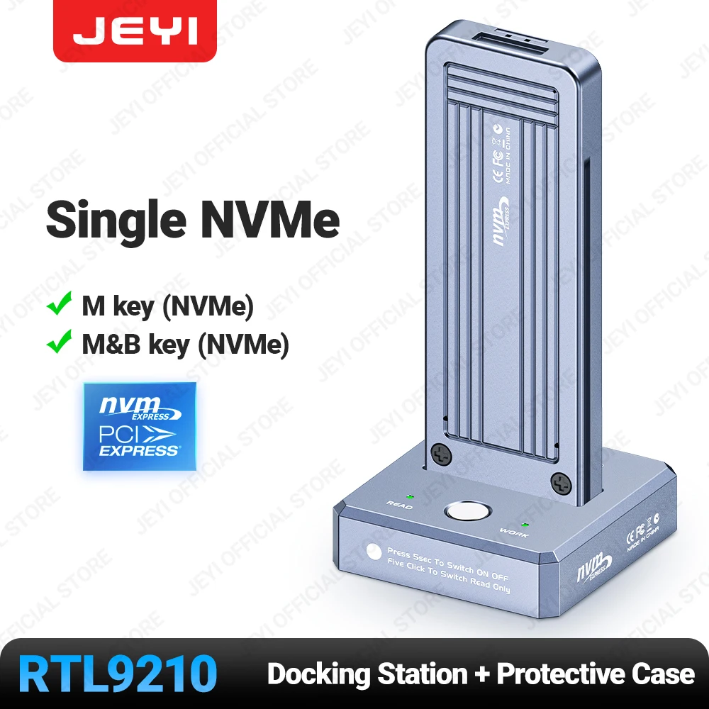 JEYI M.2 SSD-lezer, NVMe en SATA naar USB-C PCIe SSD-dockingstation USB 3.2 10Gbps solide schijfadapter met schrijfbescherming