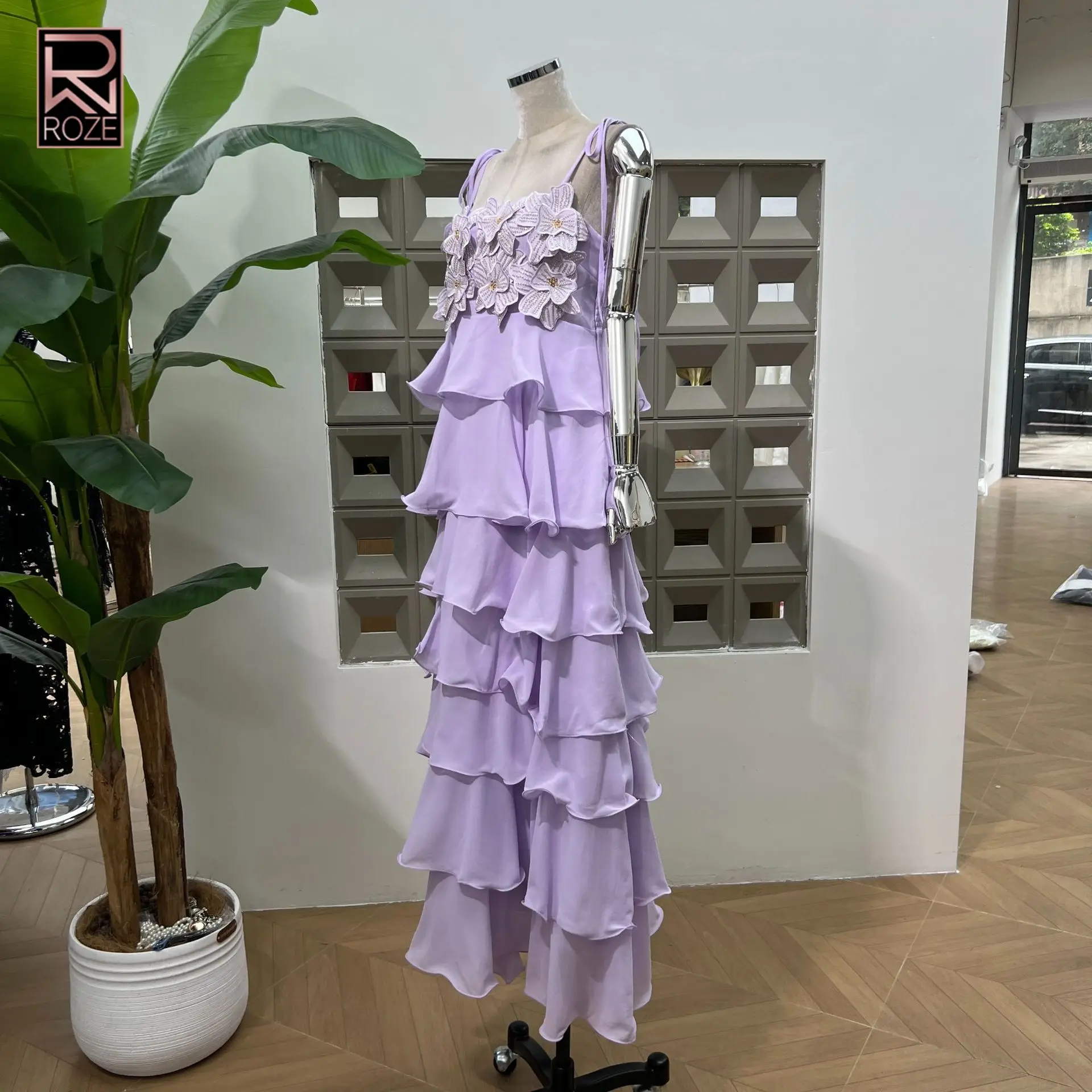 "Vestido maxi feminino em camadas com contas – vestido espartilho simples de cor sólida com faixa na cintura