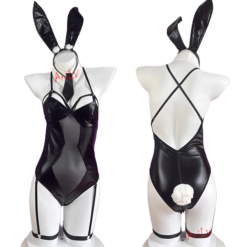 Anilv Nieuwe Bunny Girl Serie Lederen Boysuit Unifrom Cosplay Vrouwen Rits Holle Mesh Konijn Onesie Pyjama Outfits Kostuums