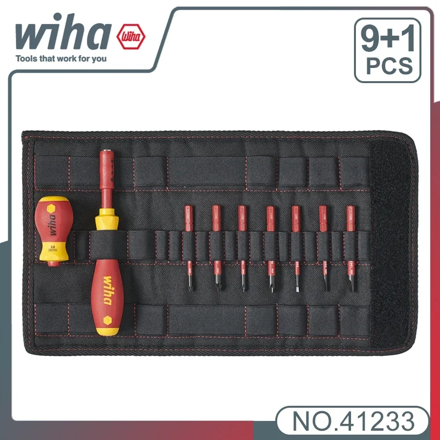 Genuine WIHA  Insulated Screwdriver Set 10/19Pcs with Multi Type Bits and Folding Bag Electrical Removable Screwdriver 41231/412