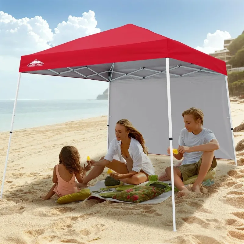 EAGLE PEAK 10x10 Pop Up Canopy Tent with Sidewall, Compact, Portable Slant Leg Instant Sun Shelter for Beach, Sports, & Camping