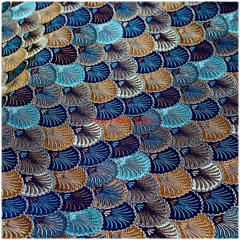 1 Meter Gold Silk Brocade Satin Fabric Ocean Blue Yarn Dyed Jacquard Fabric for Tablecloth Purse Mat Diy Sewing