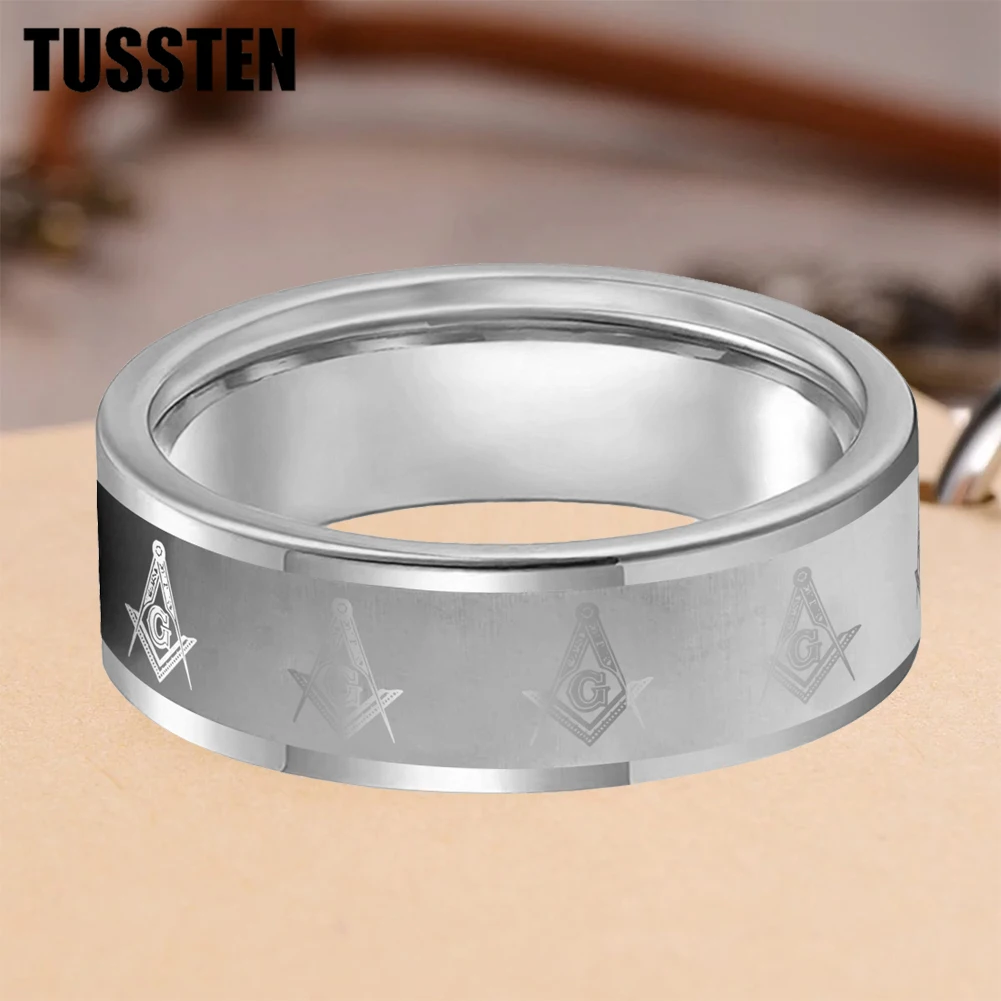 Dropshipping TUSSTEN 6/8MM Plane Polishing Tungsten Ring Laser Engraved Freemason For Comfortable Fit