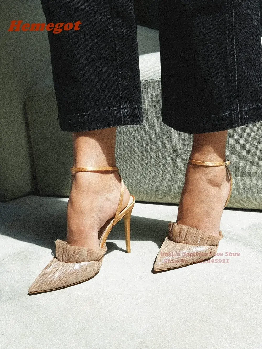 

Purple Air Mesh Slingback Sandals Pointy Toe Stiletto Heels Women's Sandals Crystal Buckle Side Air Runway Shoes Elegant Solid