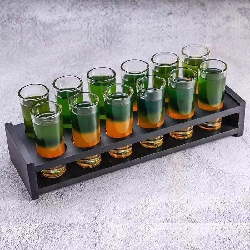 Bullet Glass 3oz/1.5oz/1oz Sublimated Blank 6-Piece Set Shot Put Glasses with Wooden Frame