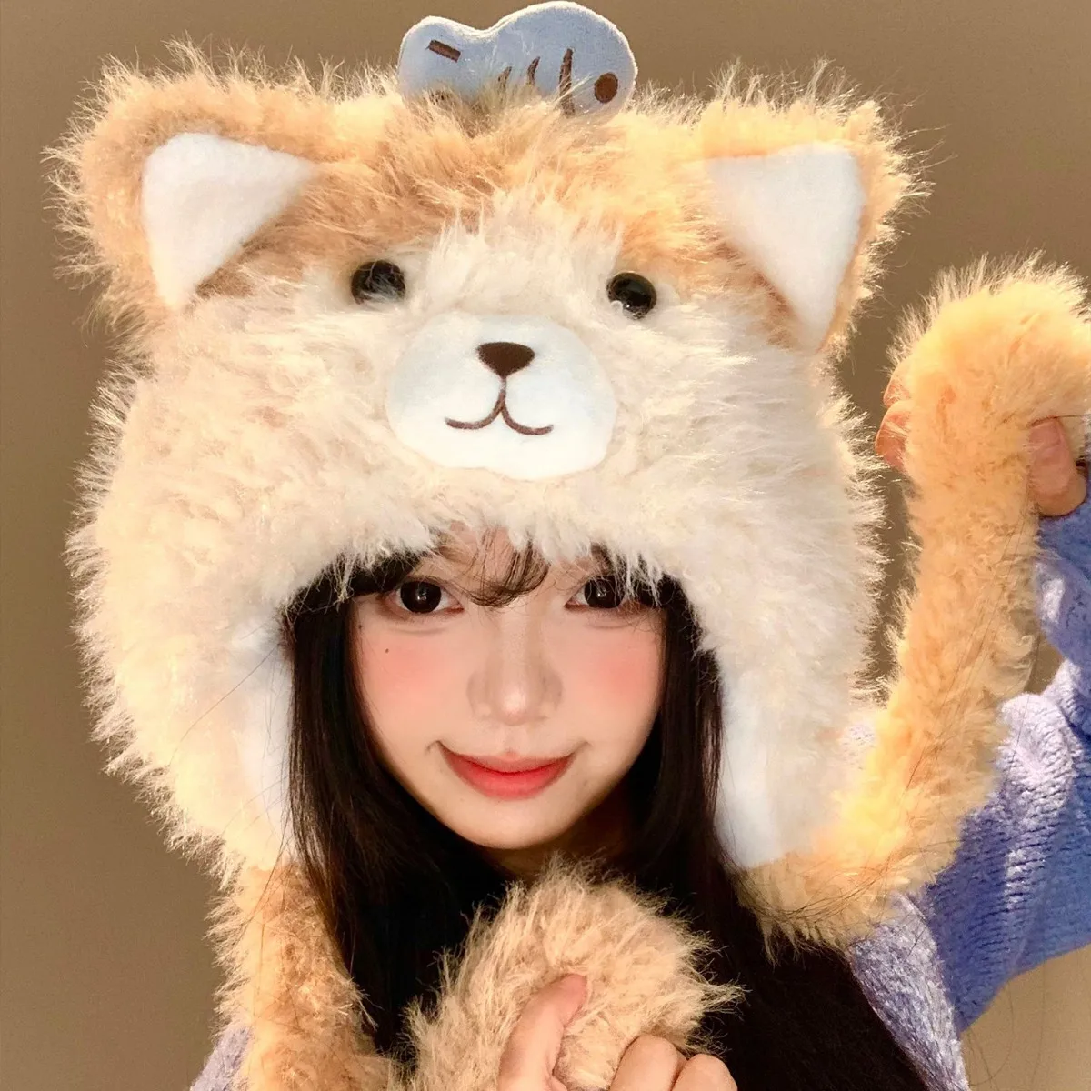 

Thickened Fleece Plush Cat Ear Hat for Women - Winter Cold-Proof Warm Beanie, Face-Slimming Ear Flap Cap for Fall Outdoor
