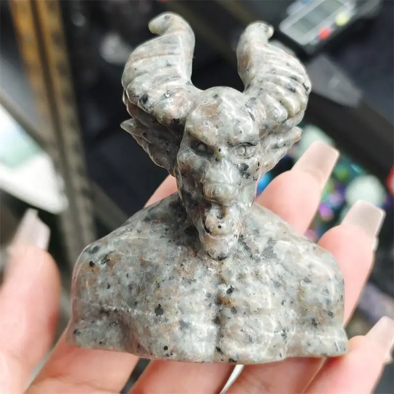 Natural Yooperlite Bull Horn Demon Carving Reiki Healing Fengshui Stone Gift Home Office Decoration Gift 1PCS