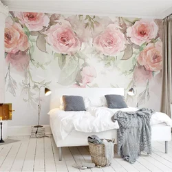 Custom Photo Wall Paper 3D Rose Flowers Watercolor 3D Murals Wallpaper For Living Room Bedroom Wall Painting Modern Home Decor