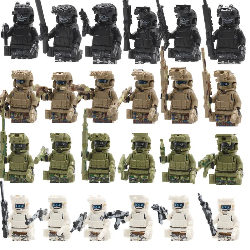 City Police Camouflage Ghost Commando Special Forces Building Blocks MOC Modern Russian Soldier Figures Military Weapon Toy