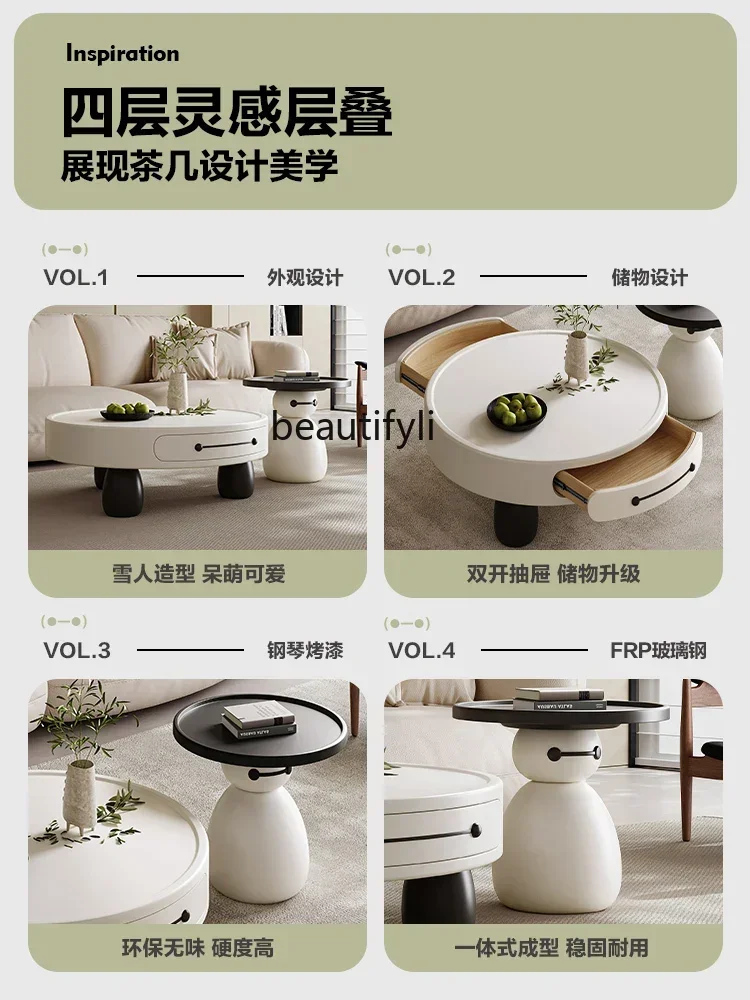 TTT Snowman coffee table living room household light luxury high-end round side table small apartment