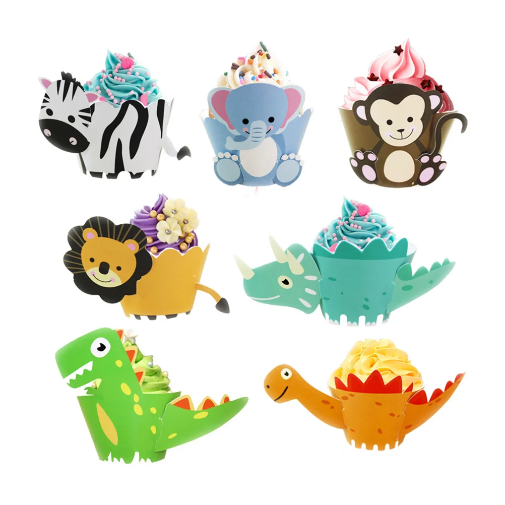 กระดาษห่อเค้กพิมพ์ลายการ์ตูนสัตว์ 3 มิติ 12 ชุด สำหรับงานวันเกิด งานเลี้ยงฉลอง งานในห้องเรียน ทำจากวัสดุเกรดอาหาร
