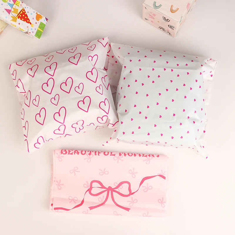 10Pcs Bow Knot And Heart Design Waterproof Packaging Bags Logistics Clothing Postal Pouch Custom Plastic Shipping Mailing Bag