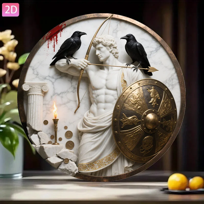 2D Flat, [2D Flat] 1pc Greek Warrior Metal Wall Plaque - Ancient Greek Mythology Decor with Medusa Raven & Apollo Archer, Roman/