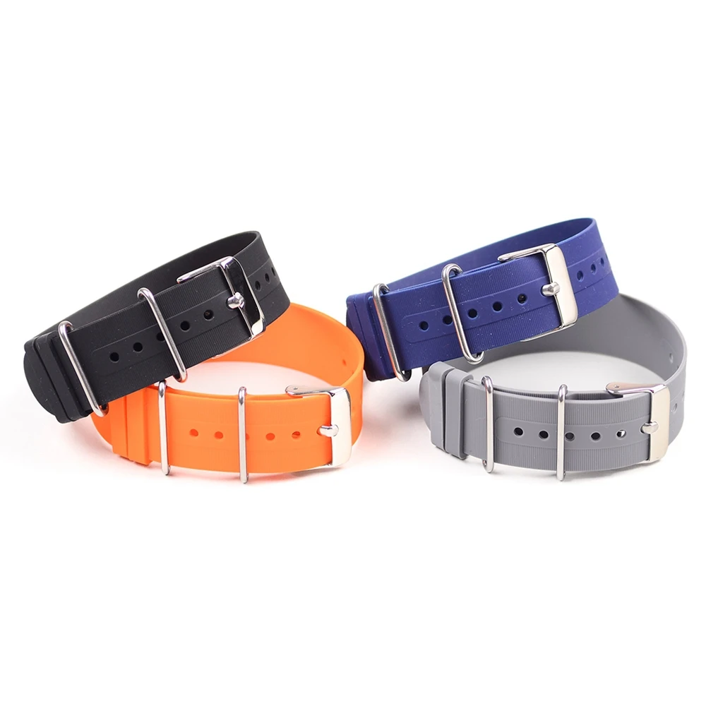 EACHE  Silicone Rubber Watch Band 18mm 20mm 22mm Grey Orange Black Blue Waterproof Straps