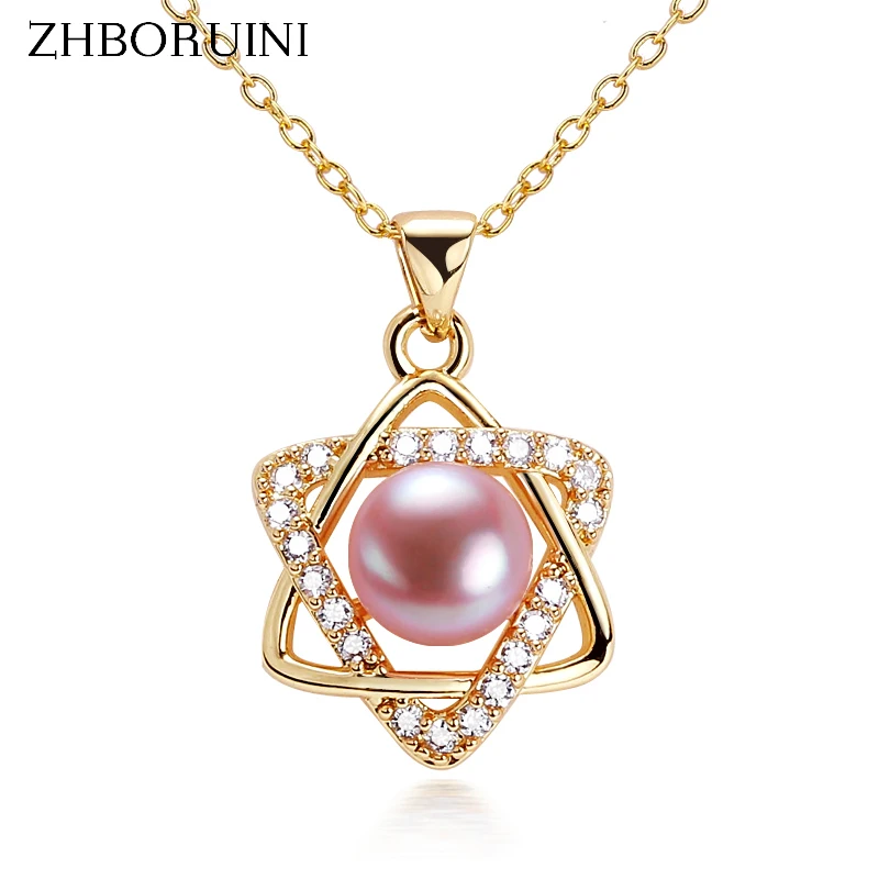 

ZHBORUIN Hexagram Star Pearl Pendant 100% Real Natural Pearl Necklace 925 Silver And Gold Plating Jewelry Accessories Feminine