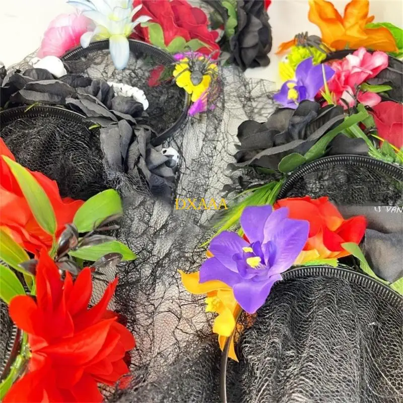 DXAA Halloween Skull Flower Veil Hairband Adult Kids Costume Event Hair Accessory