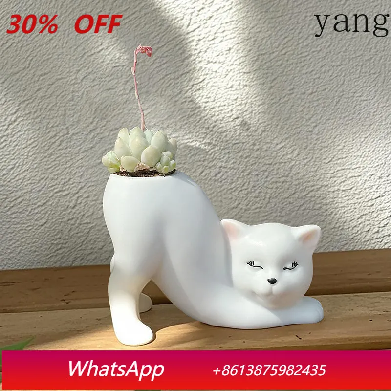 

Cx creative cute cat tail column flower pot cartoon vase animal ornament