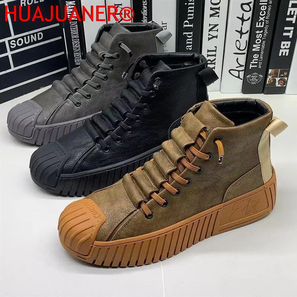 2024 Autumn and Winter New Men Boots The Increased Boots Fashion Lace Up Casual Shoes Board Shoes High Quality Platform Shoes