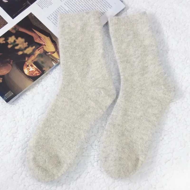 3 Pairs Pure Color Warm Winter Socks Angora Rabbit Hair Female Thickening Wool Socks Cotton Rabbit Wool Socks Calcetines Winter