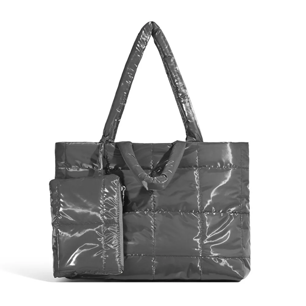 

Fashion Quilted Tote Handbags Cotton Padded Solid Color Travel Shoulder Bag Soft Nylon Large Capacity Shopping Down Bag