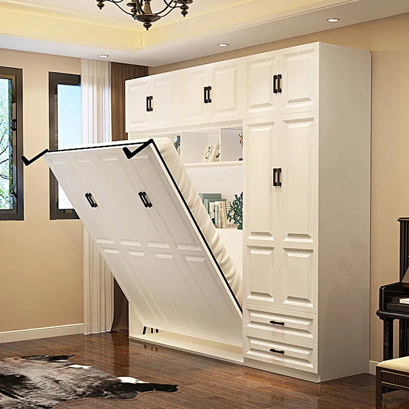 Custom made space saving  with wardrobe storage Murphy bed mechanism wall bed Vertical Folding Wall beds