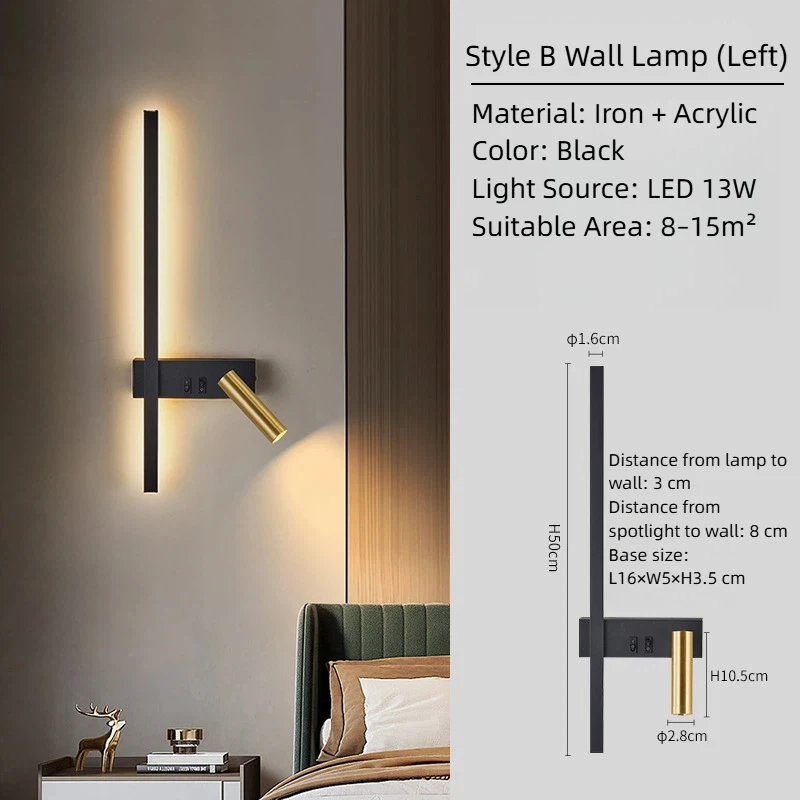 New Minimalist Rotatable Wall Lamp-Bedroom Bedside/Living Room Sofa Reading Light, Wall-Mounted, Independent Switch, Eye-Care image 3