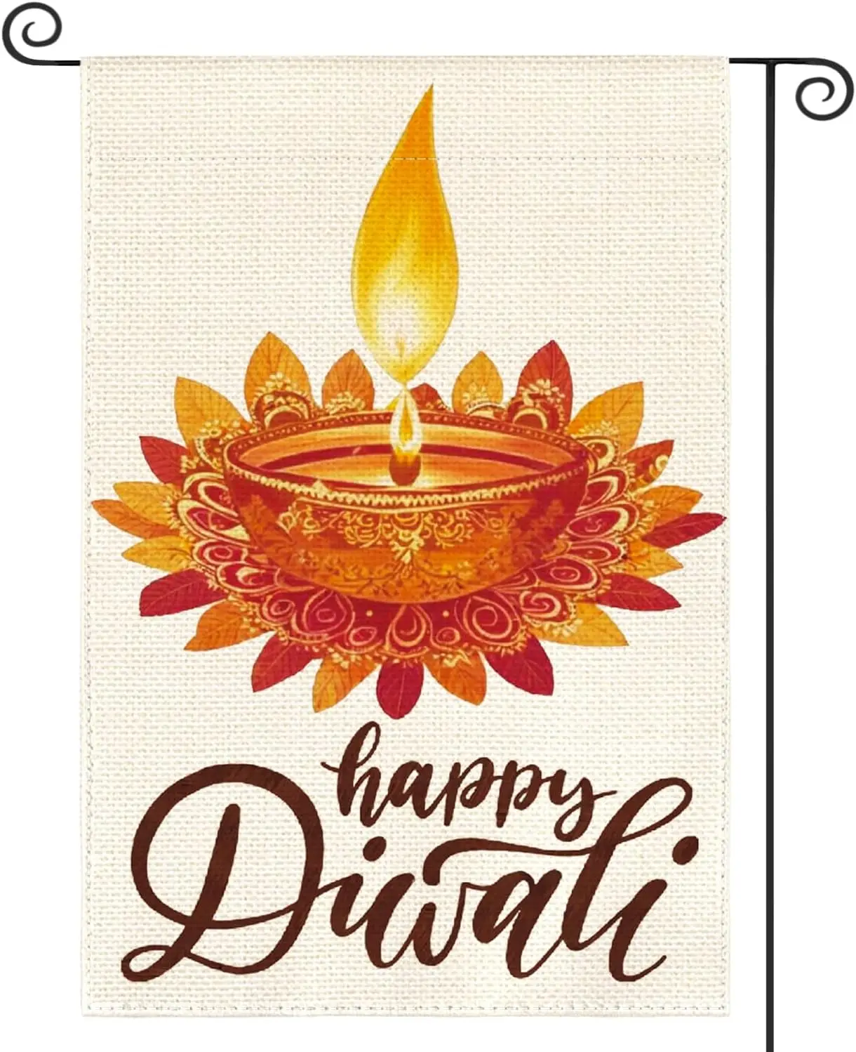 AVOIN colorlife Happy Diwali Garden Flag 12x18 Inch Double Sided Outside, Diyas the Festival of Lights Yard Outdoor Flag