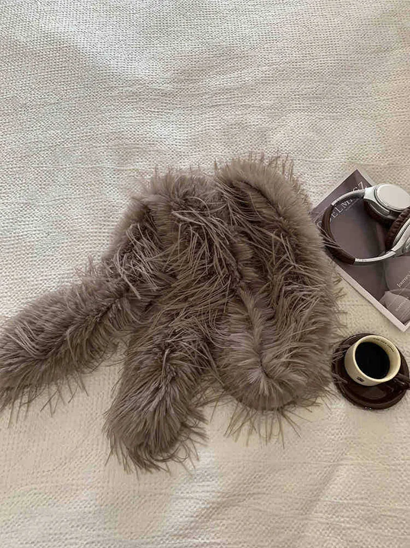 Korean Designer Runway Style Thick Scarf Fashionable Plush Long Strip Scarf Women\'s Imitation Mink Fur Y2K Girl Scarf for Warm