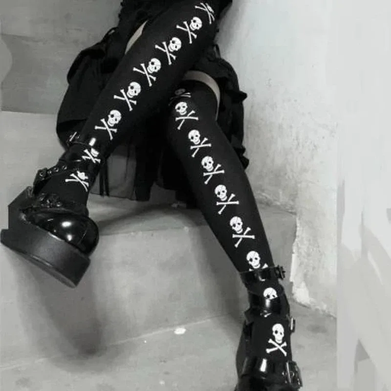 

Skull Bat Gothic Dark Long Sexy Stockings Women spider Harajuku Emo Alternative Tights Lingerie Skin Thigh High Garters Hosiery